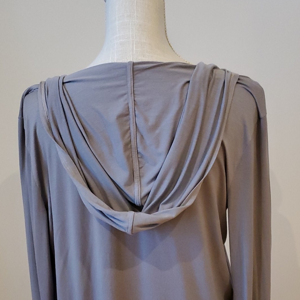 Three Dots Grey Open Front Cardigan With Hood - image 6